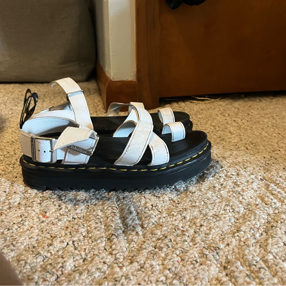 Dr. Martens White Sandals with Black Soles